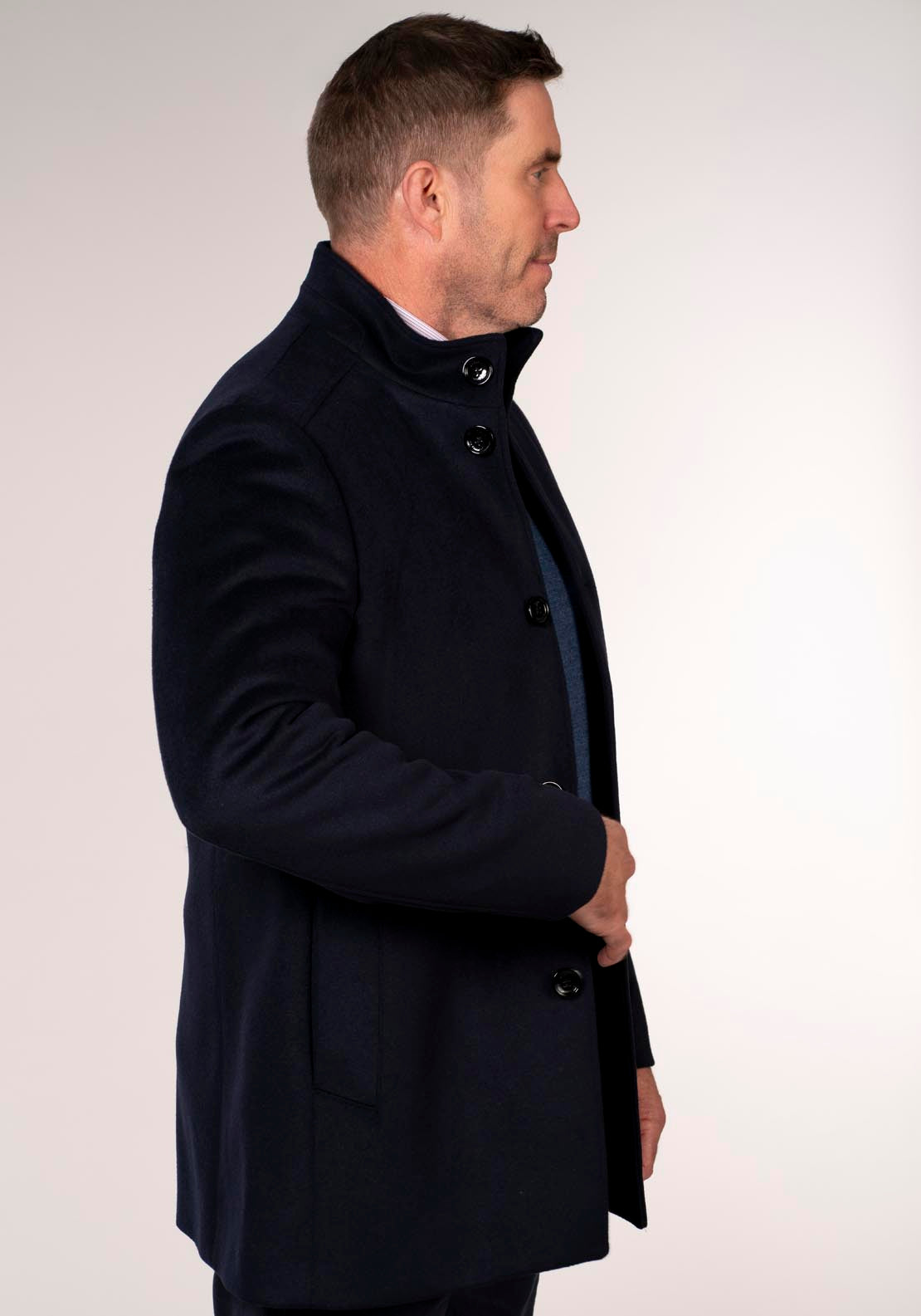 Daniel Grahame Watson 3/4 Wool Coat - Blue 3 Shaws Department Stores