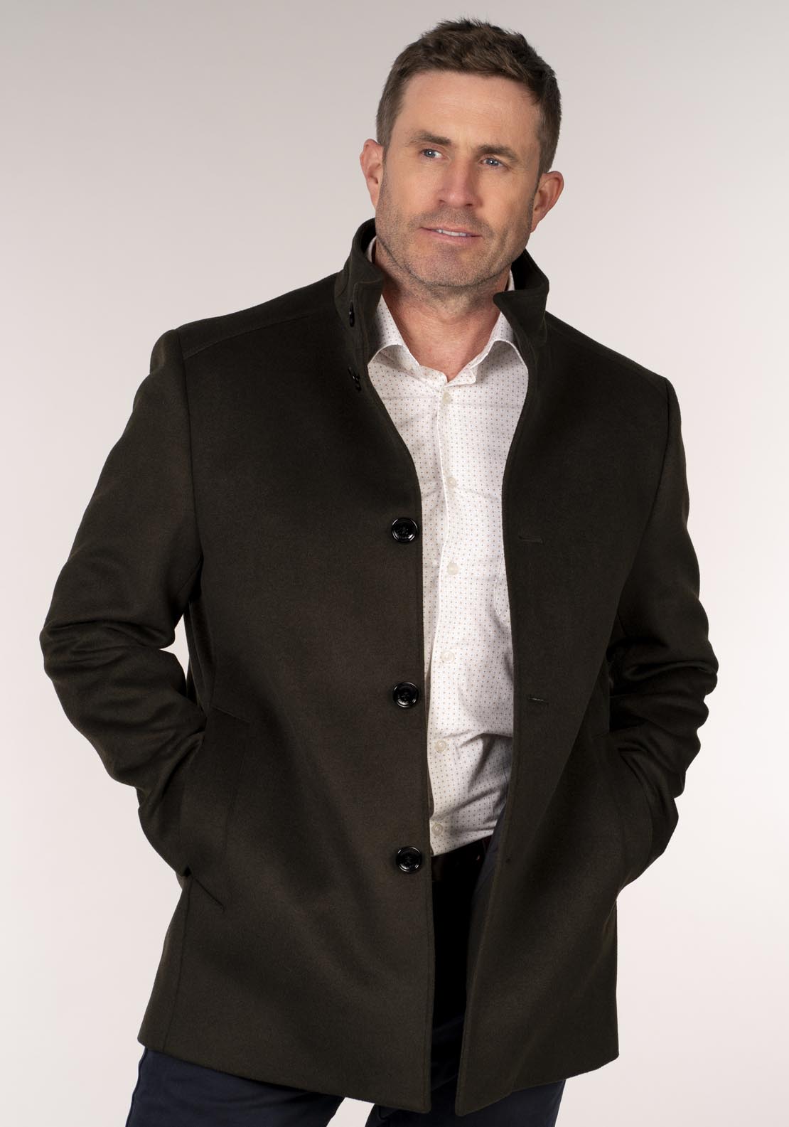 Daniel Grahame Watson 3/4 Wool Coat - Brown 1 Shaws Department Stores