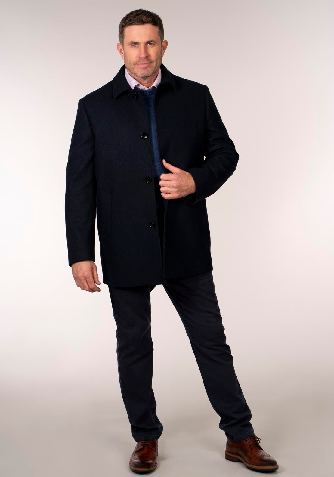 Daniel Grahame Bales 3/4 Wool Coat - Blue 5 Shaws Department Stores