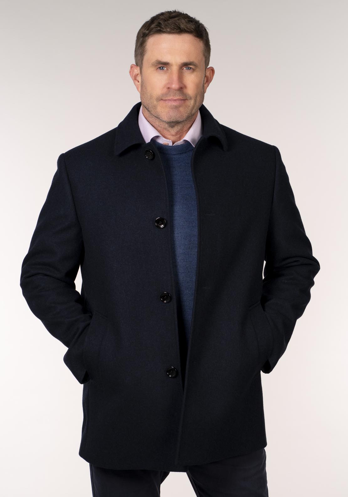 Daniel Grahame Bales 3/4 Wool Coat - Blue 1 Shaws Department Stores