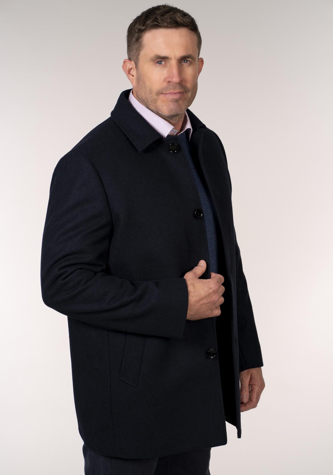 Daniel Grahame Bales 3/4 Wool Coat - Blue 3 Shaws Department Stores