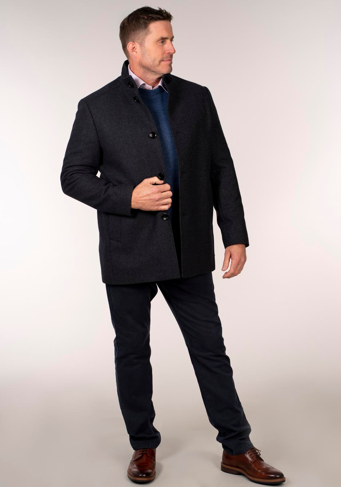 Daniel Grahame Watson 3/4 Wool Coat - Navy 5 Shaws Department Stores
