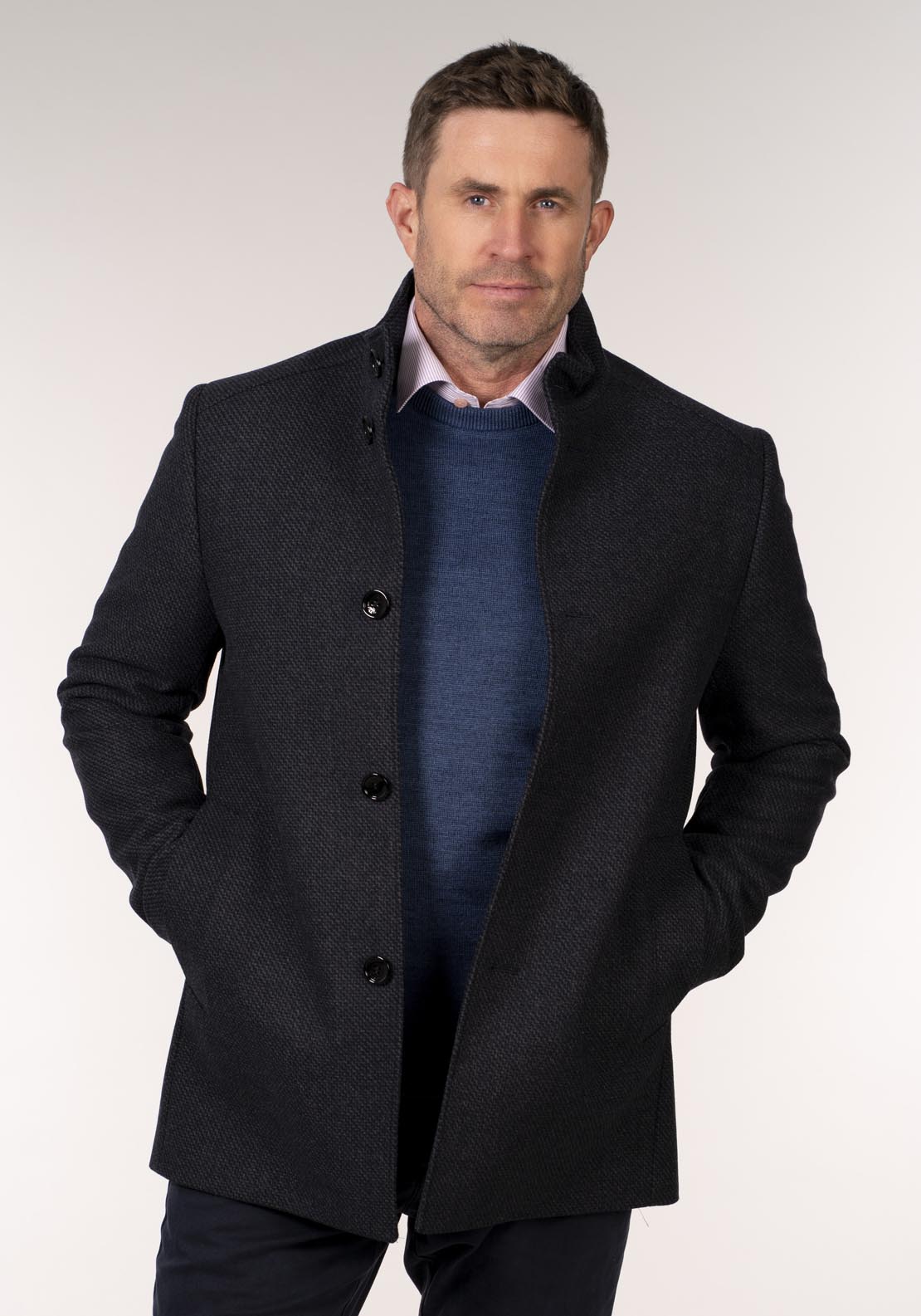 Daniel Grahame Watson 3/4 Wool Coat - Navy 1 Shaws Department Stores