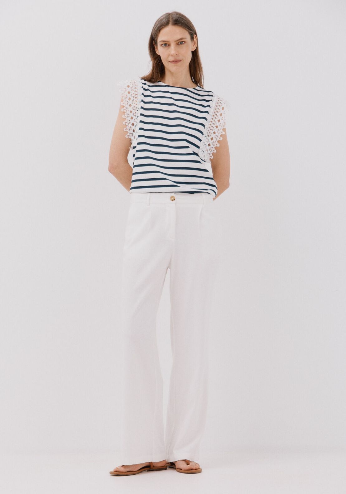 Cortefiel Guipure Sleeve -Shirt - Blue 5 Shaws Department Stores