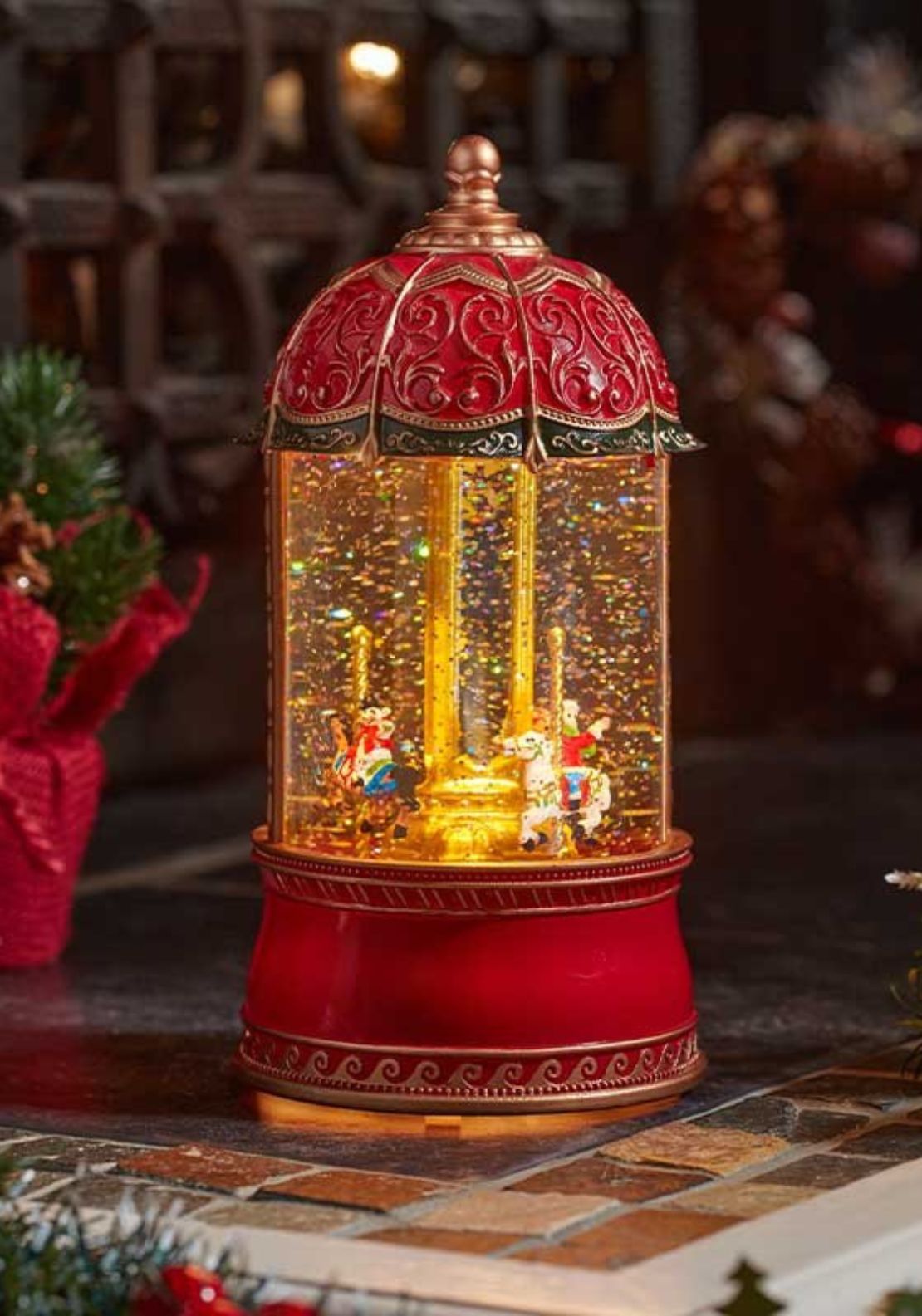 The Home Christmas Carouswirl Lantern - Red 2 Shaws Department Stores