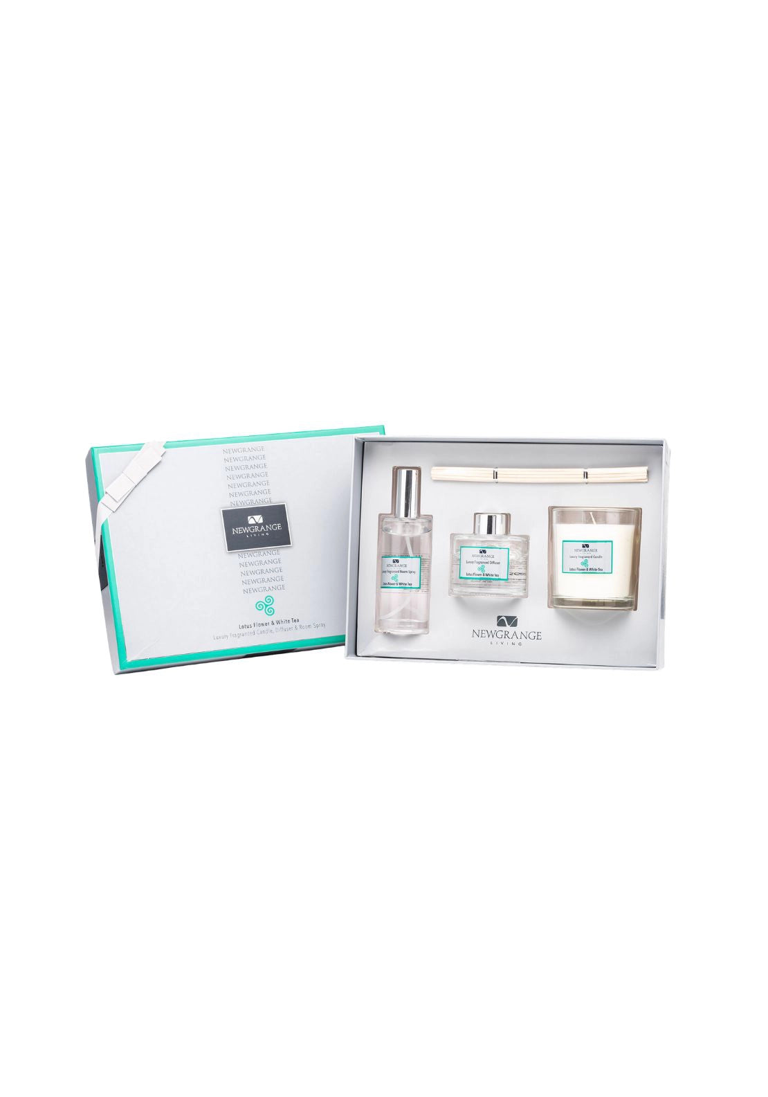 Lotus Flower &amp; White Tea Luxury Room Scent, Candle &amp; Diffuser Set - L Flower/w Tea