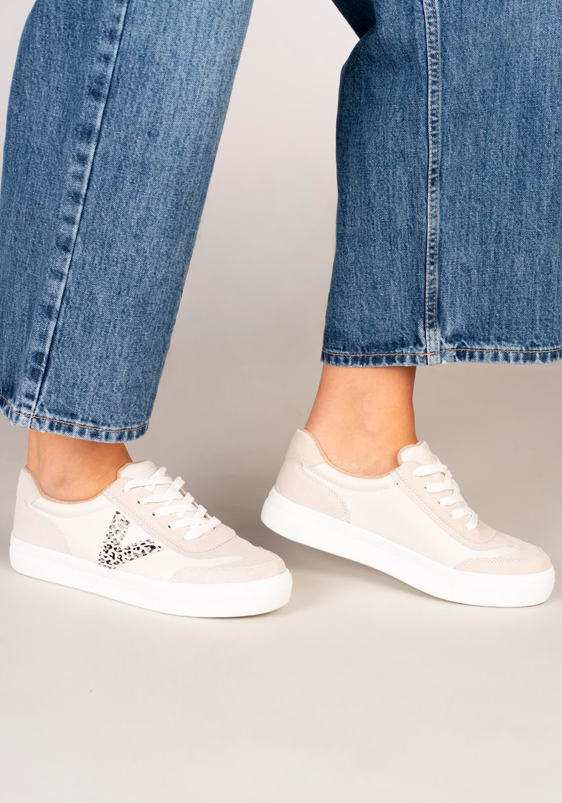 Drilleys Leather Upper V Trainer - Leopard Cheetah 1 Shaws Department Stores