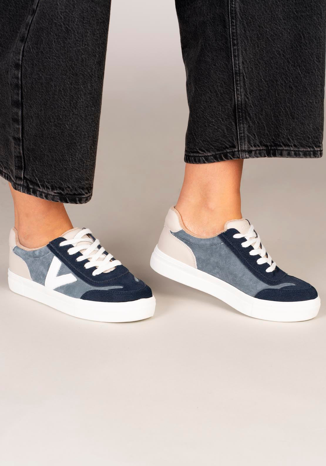 Drilleys Leather Upper V Trainer - Navy Dive In 1 Shaws Department Stores