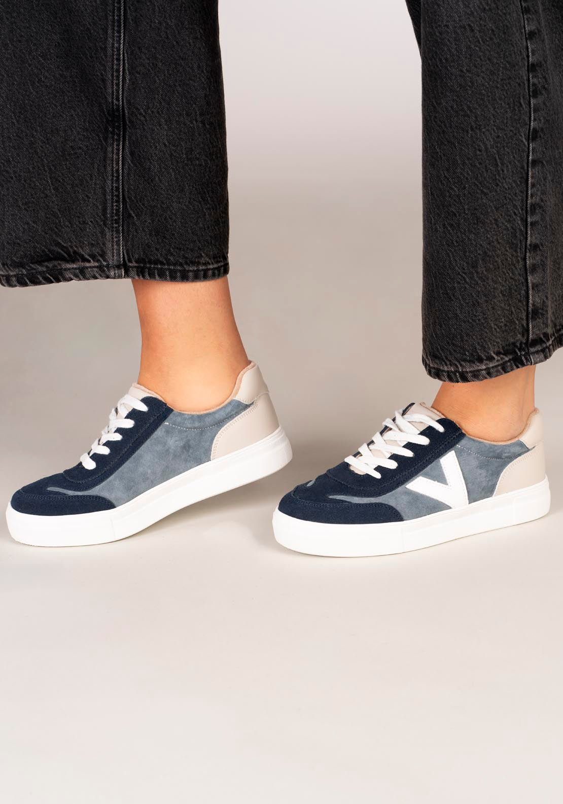 Drilleys Leather Upper V Trainer - Navy Dive In 2 Shaws Department Stores
