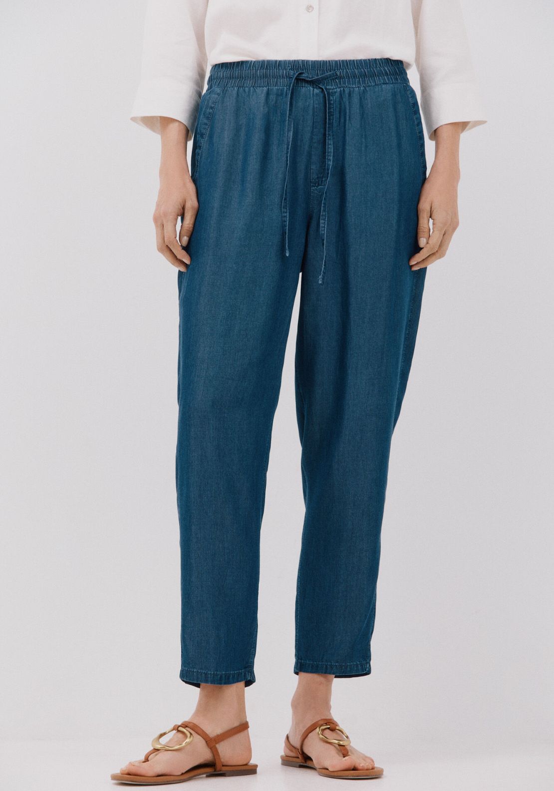 Cortefiel Tencel Fluid Trousers - Medium Blue 1 Shaws Department Stores