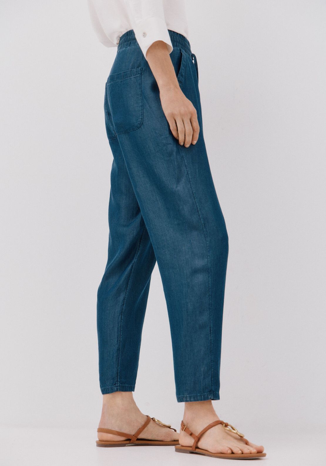 Cortefiel Tencel Fluid Trousers - Medium Blue 3 Shaws Department Stores