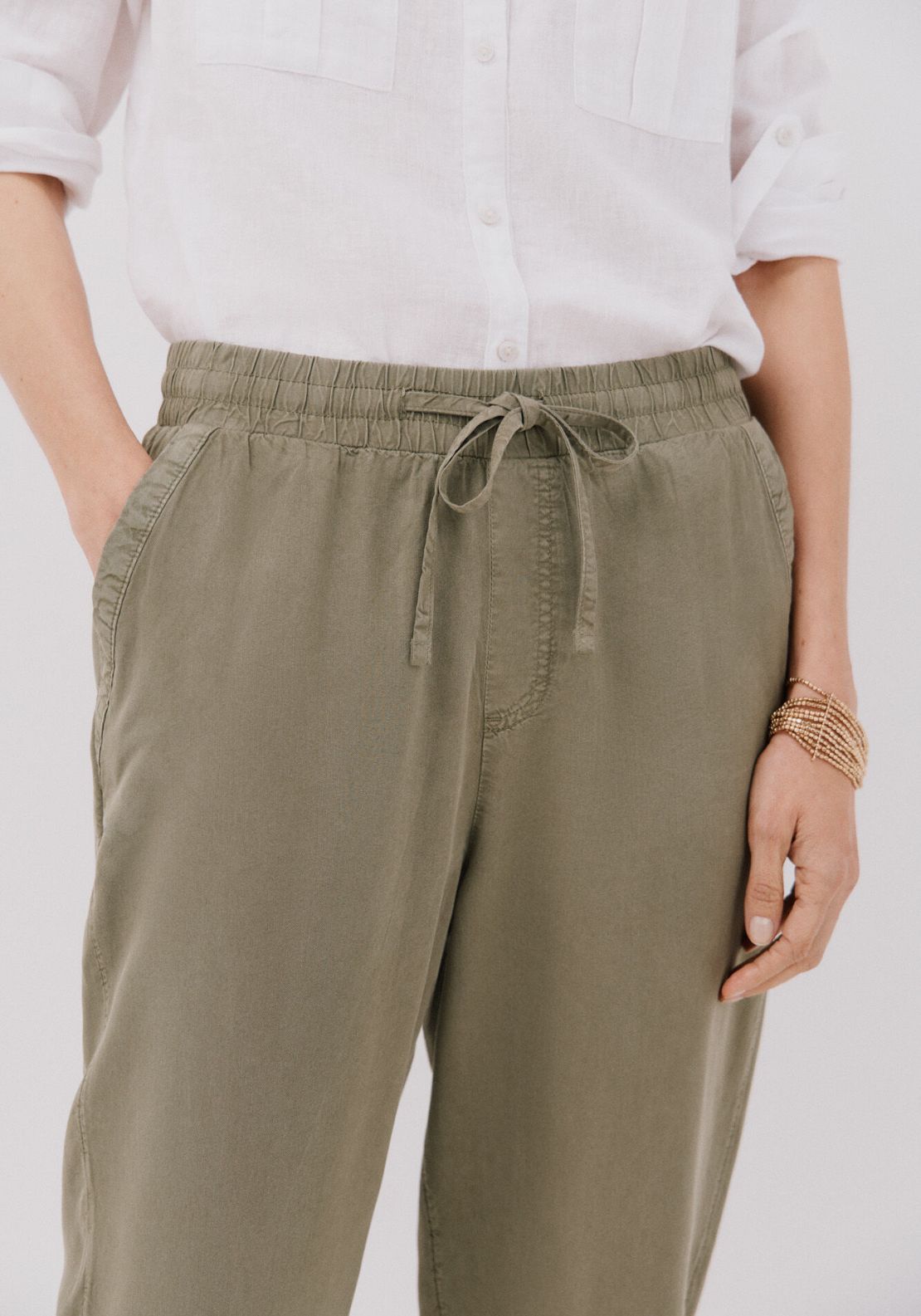 Cortefiel Tencel Fluid Trousers - Dark Khaki 4 Shaws Department Stores