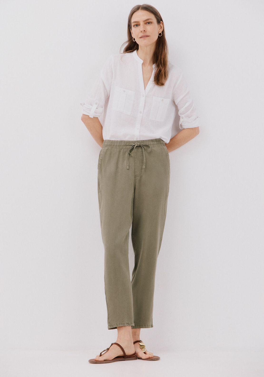 Cortefiel Tencel Fluid Trousers - Dark Khaki 5 Shaws Department Stores