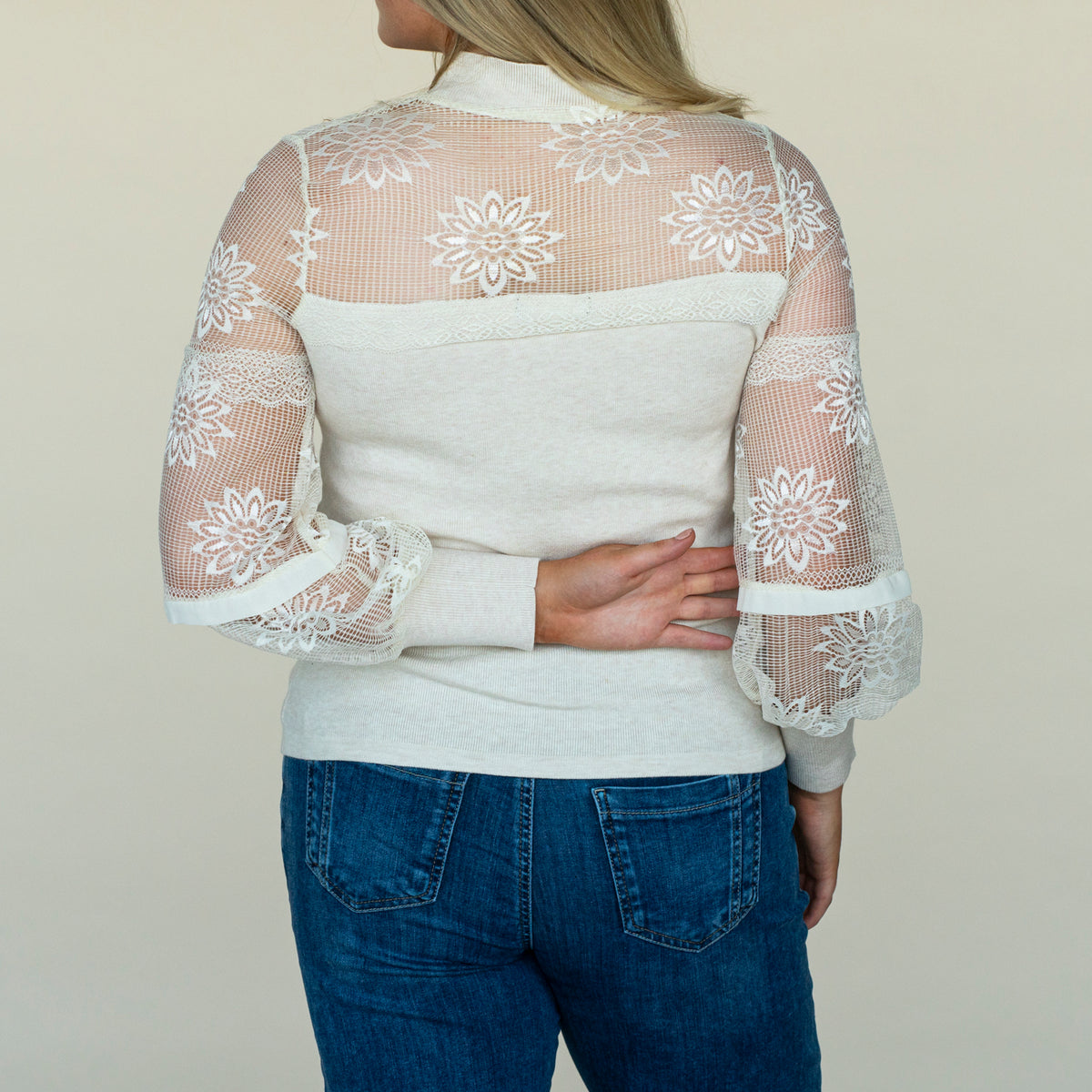 Lace Sleeve Sweater - Ivory
