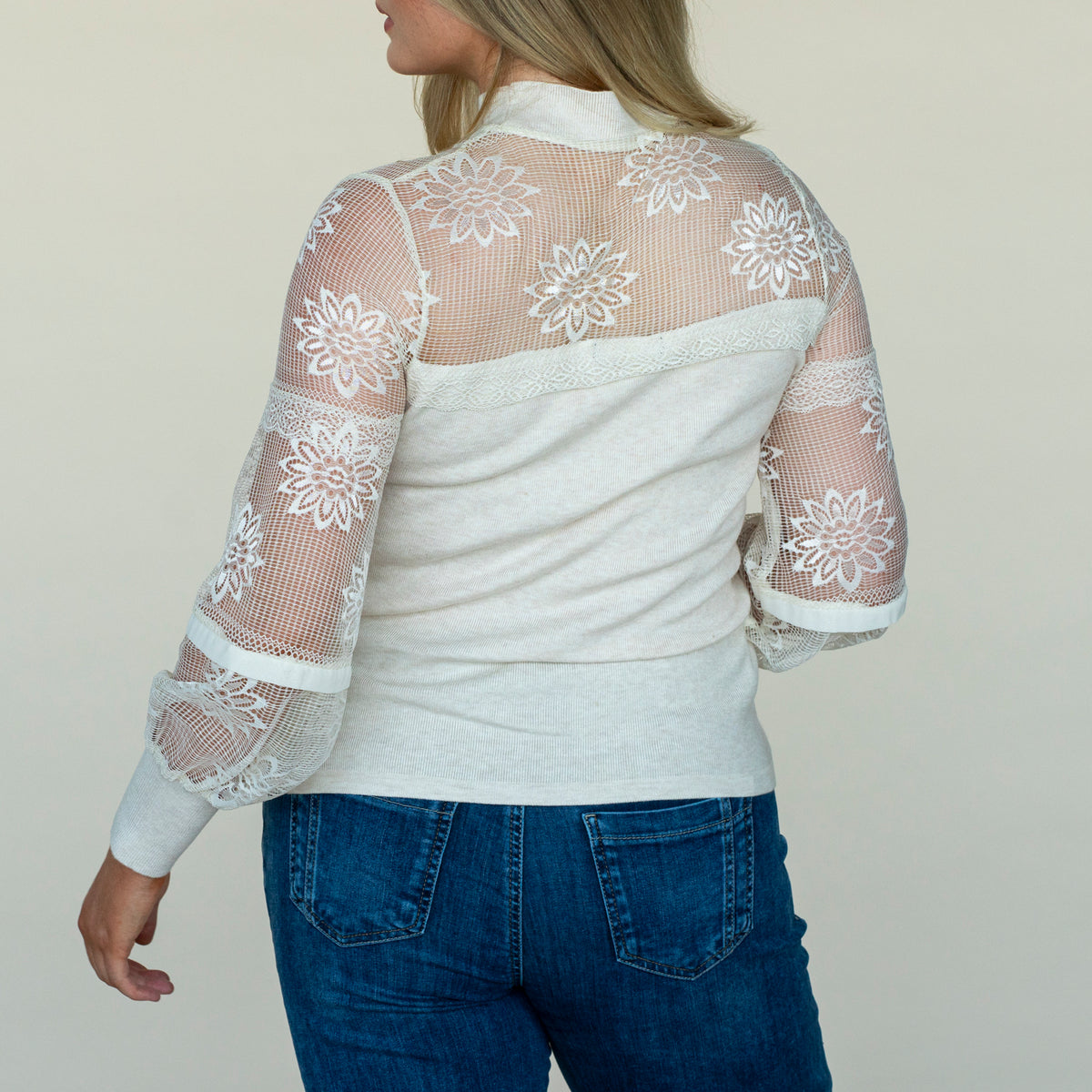 Lace Sleeve Sweater - Ivory