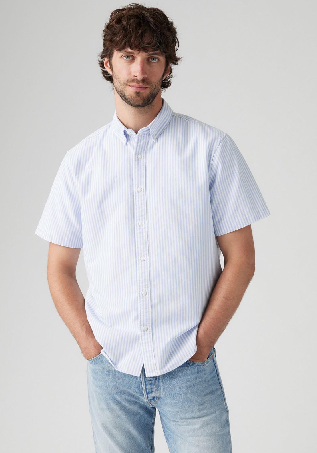 Levis Short Sleeve Authentic Button-Down Shirt - Waylon Stripe Della 2 Shaws Department Stores