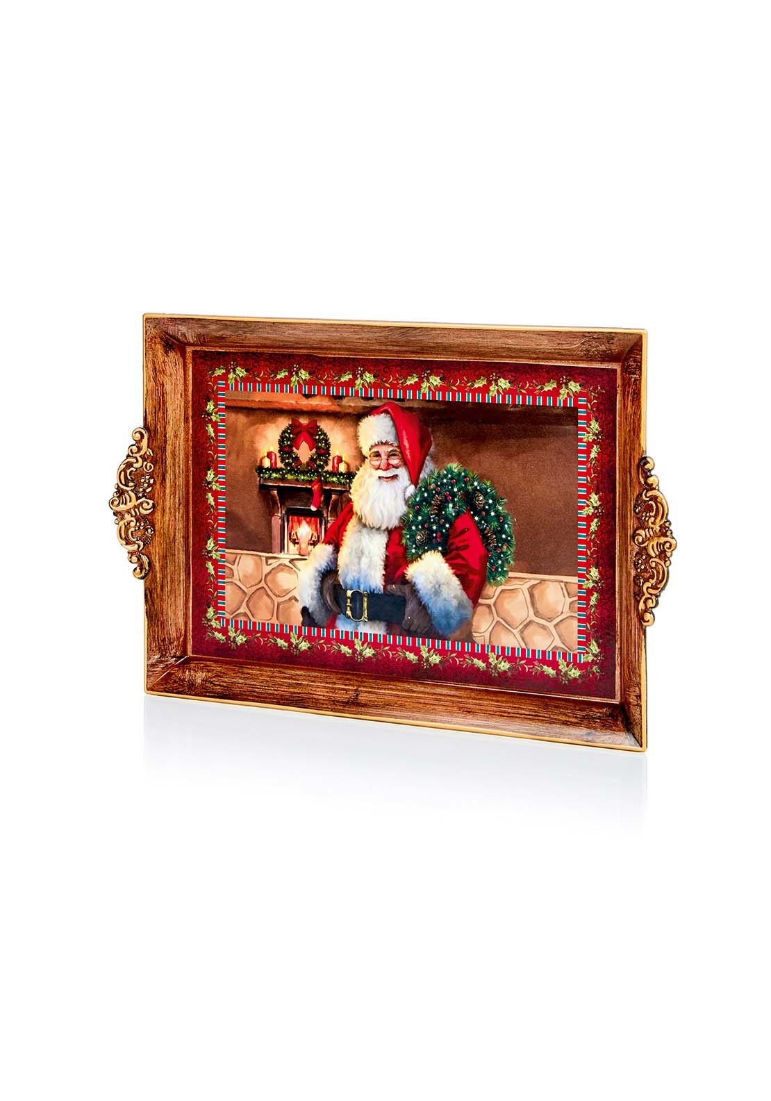 The Home Christmas Red Santa With Wreath Tray 1 Shaws Department Stores