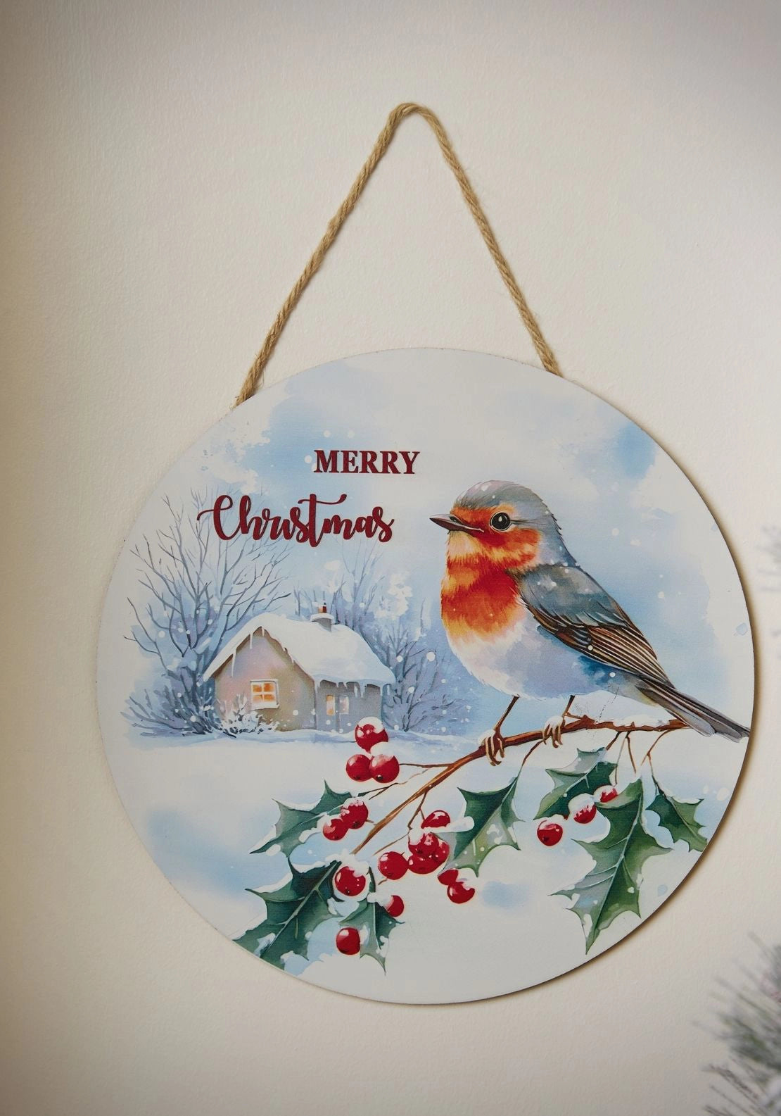 The Home Christmas Wooden Robin Plaque Hanger - Multi 2 Shaws Department Stores
