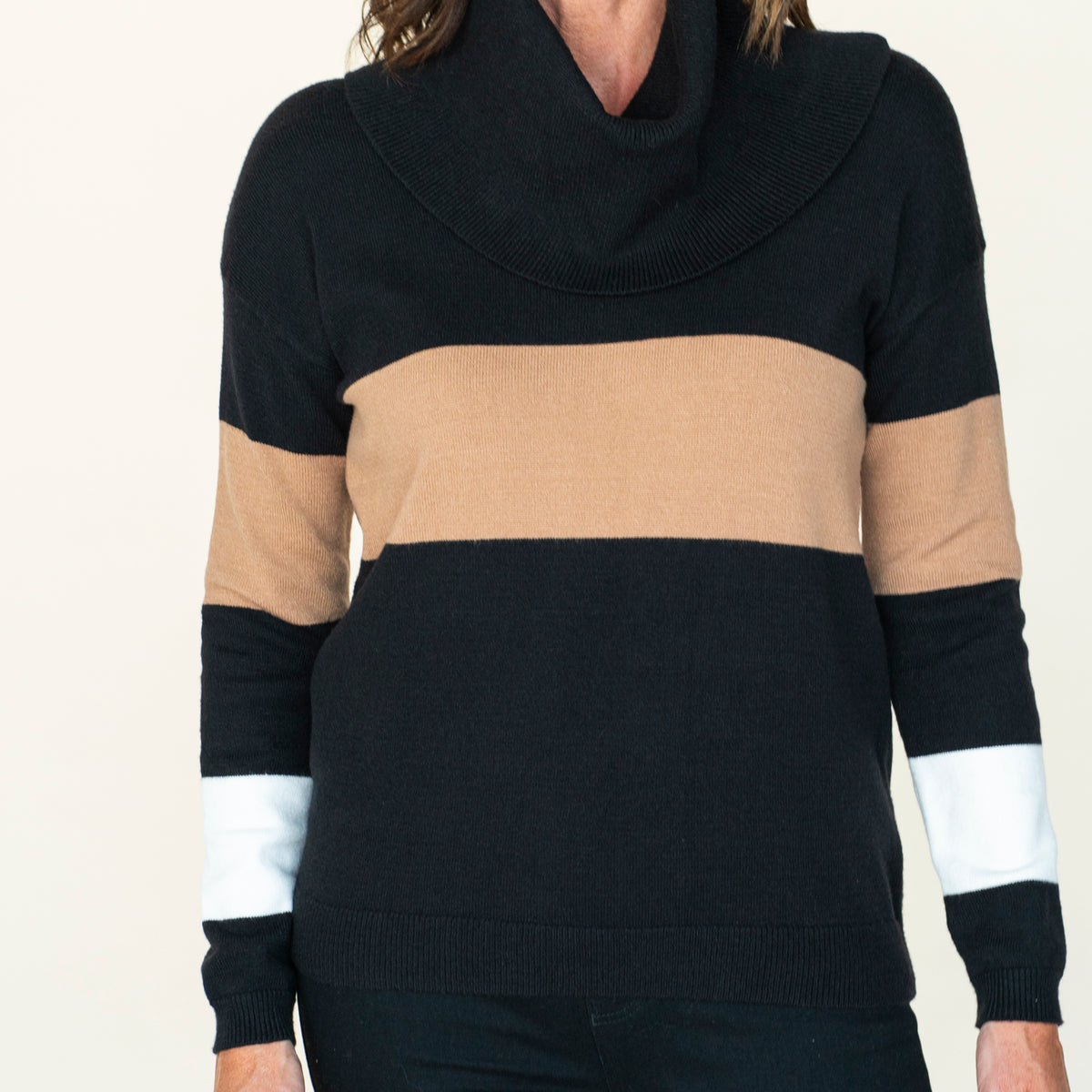 Roll Neck With Stripe Detail - Black