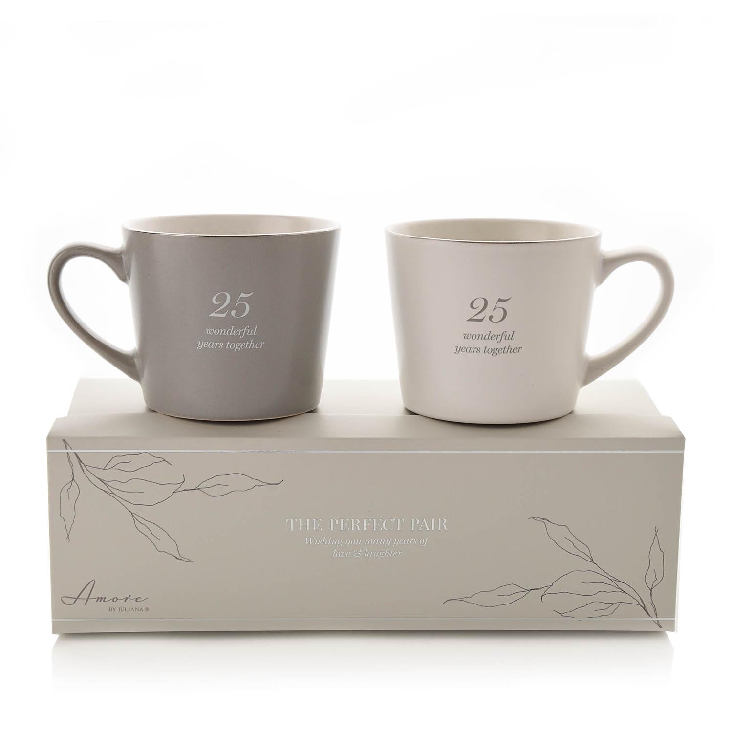 Amore Amore Set of 2 Grey &amp; White Mugs - 25th Anniversary - Grey / White 1 Shaws Department Stores