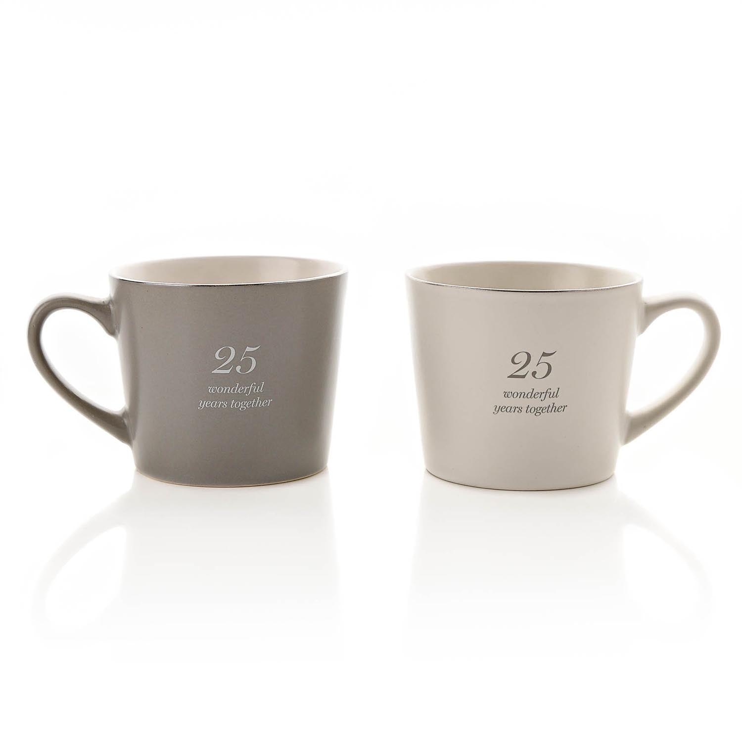 Amore Amore Set of 2 Grey &amp; White Mugs - 25th Anniversary - Grey / White 2 Shaws Department Stores