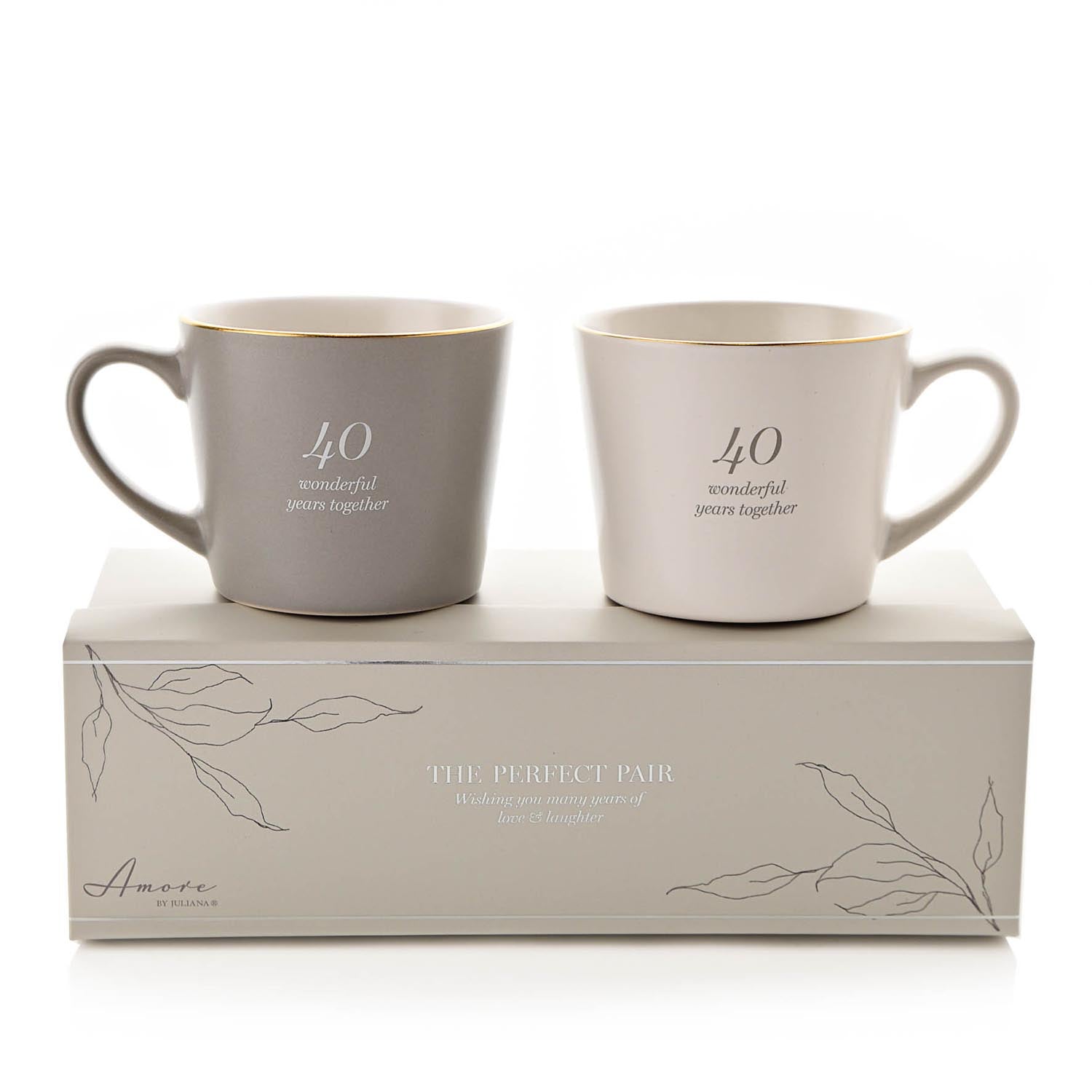 Amore Amore Set of 2 Grey &amp; White Mugs - 40th Anniversary - Grey / White 1 Shaws Department Stores