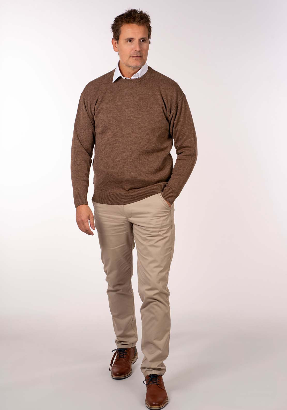 Yeats Plain Crew Neck Knit - Bark 1 Shaws Department Stores