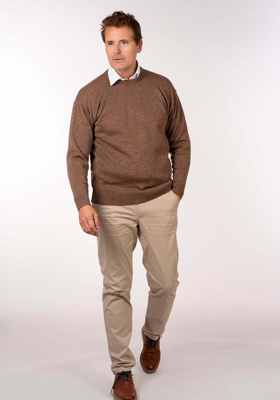 Yeats Plain Crew Neck Knit - Bark 4 Shaws Department Stores