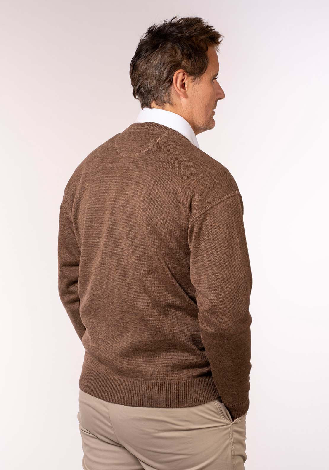 Yeats Plain Crew Neck Knit - Bark 5 Shaws Department Stores