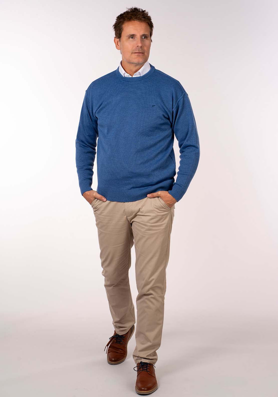 Yeats Plain Crew Neck Knit - Denim 1 Shaws Department Stores