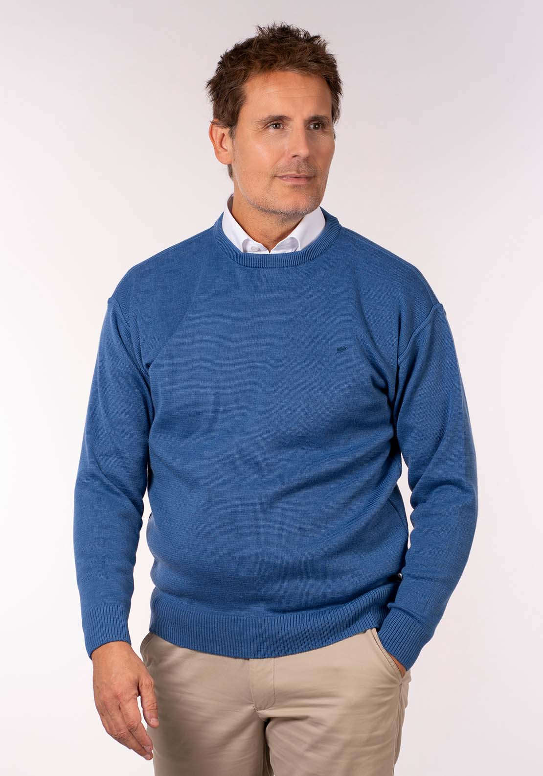 Yeats Plain Crew Neck Knit - Denim 2 Shaws Department Stores