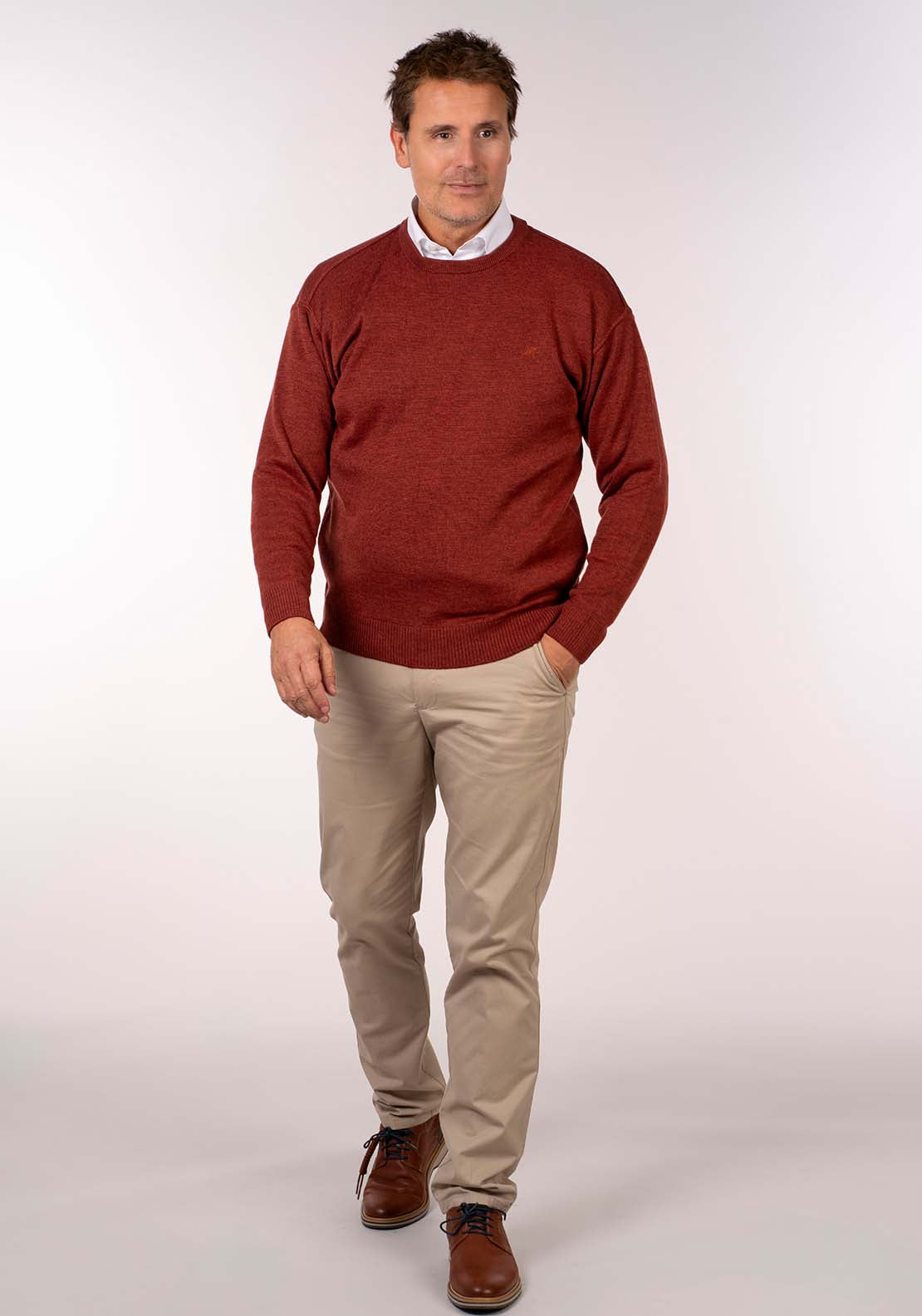 Yeats Plain Crew Neck Knit - Rust 2 Shaws Department Stores