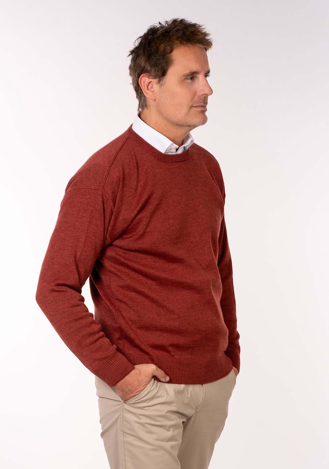 Yeats Plain Crew Neck Knit - Rust 3 Shaws Department Stores