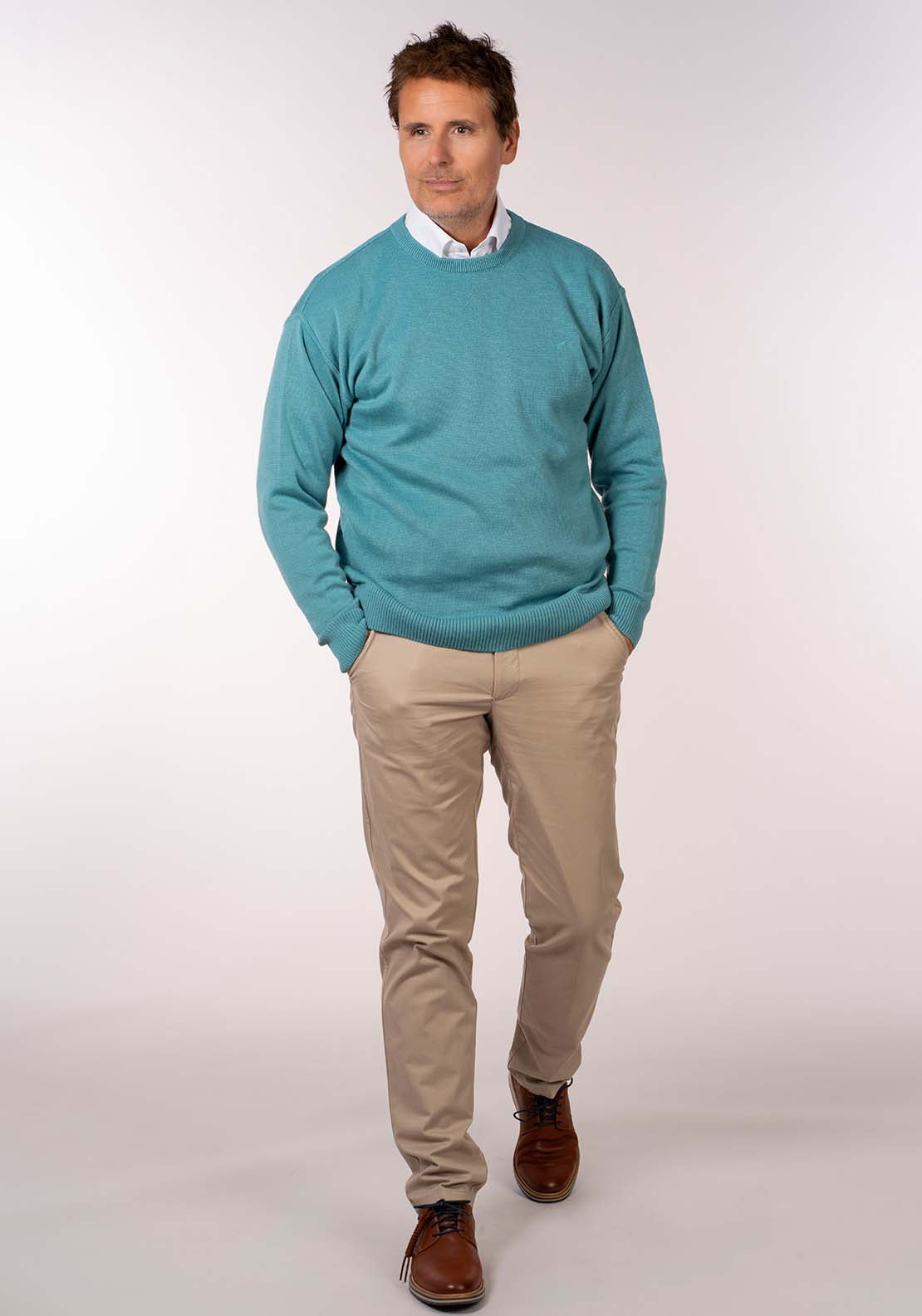 Yeats Plain Crew Neck Knit - Malta Mint 1 Shaws Department Stores