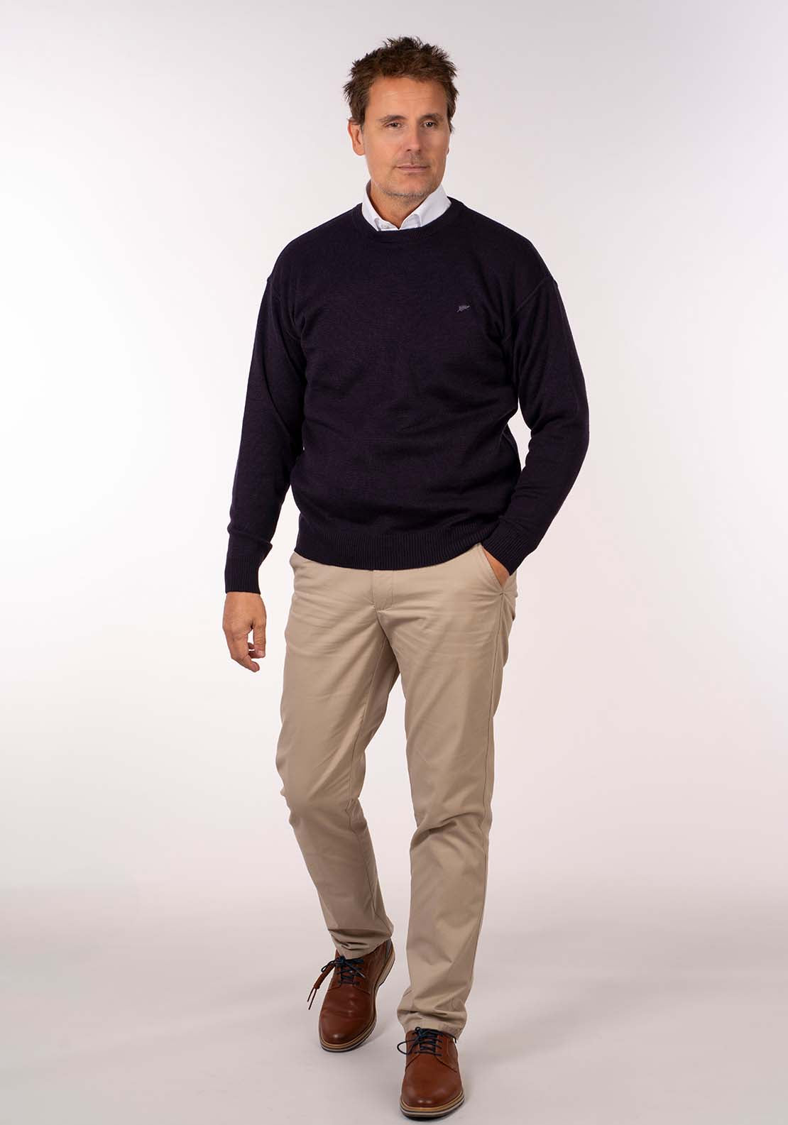 Yeats Plain Crew Neck Knit - Poker 2 Shaws Department Stores