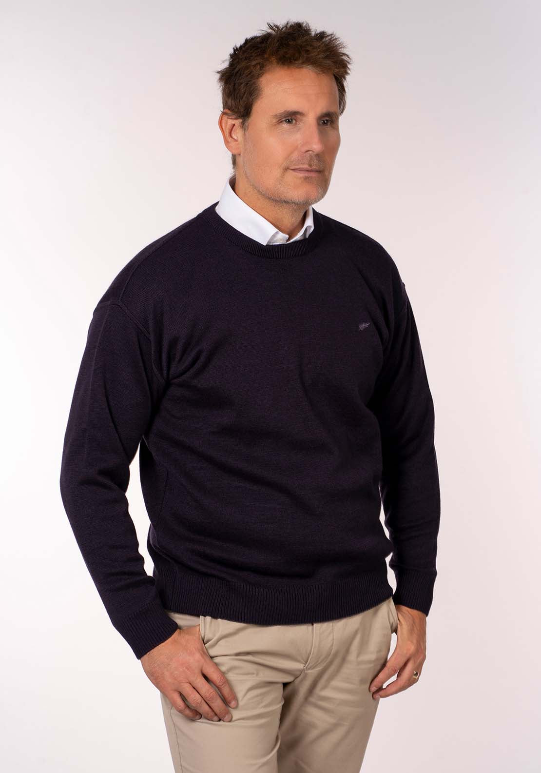 Yeats Plain Crew Neck Knit - Poker 4 Shaws Department Stores