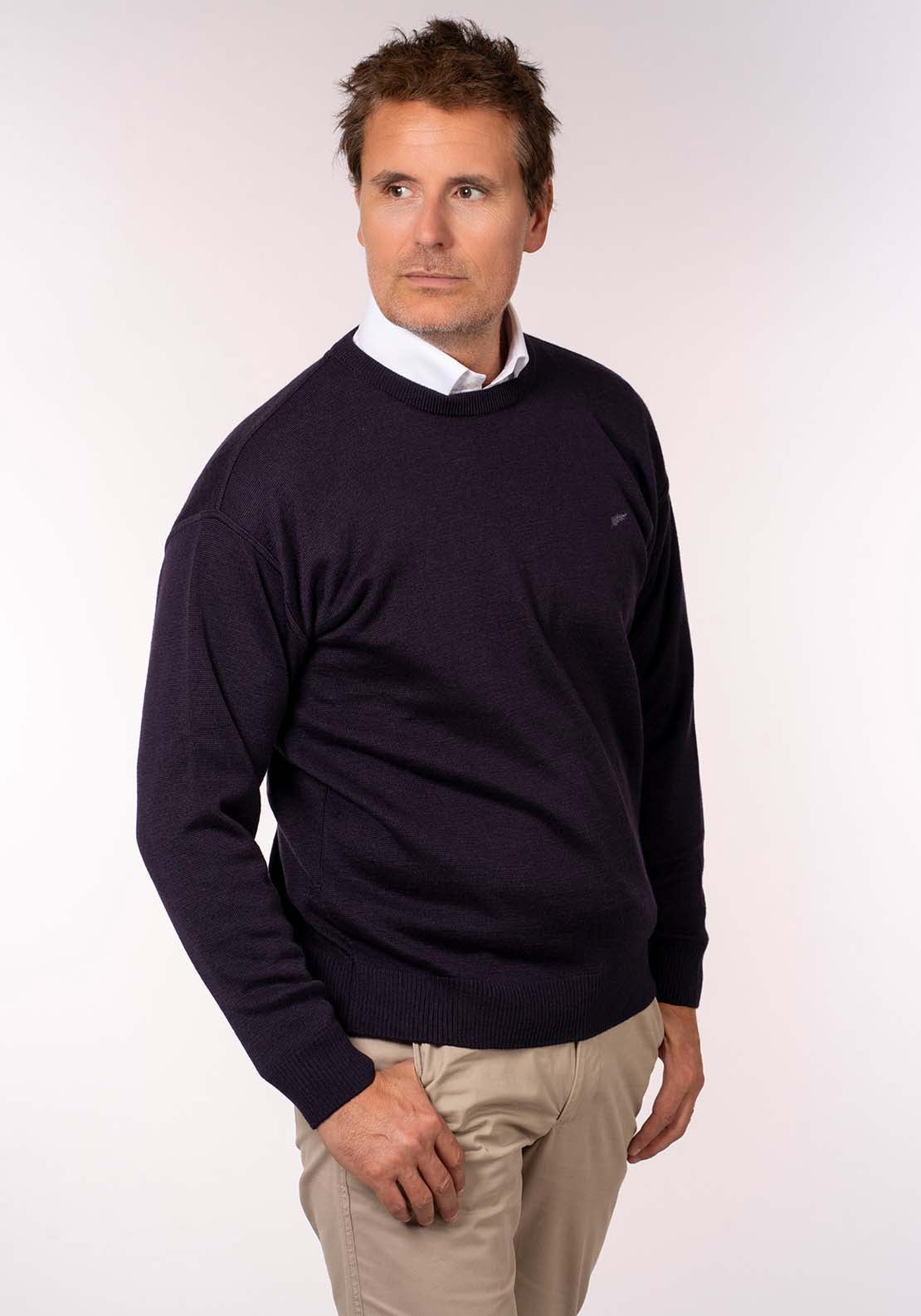 Yeats Plain Crew Neck Knit - Poker 1 Shaws Department Stores