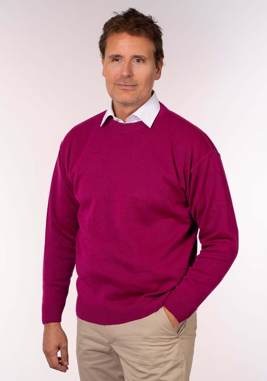 Yeats Plain Crew Neck Knit - Cerice Rose 1 Shaws Department Stores