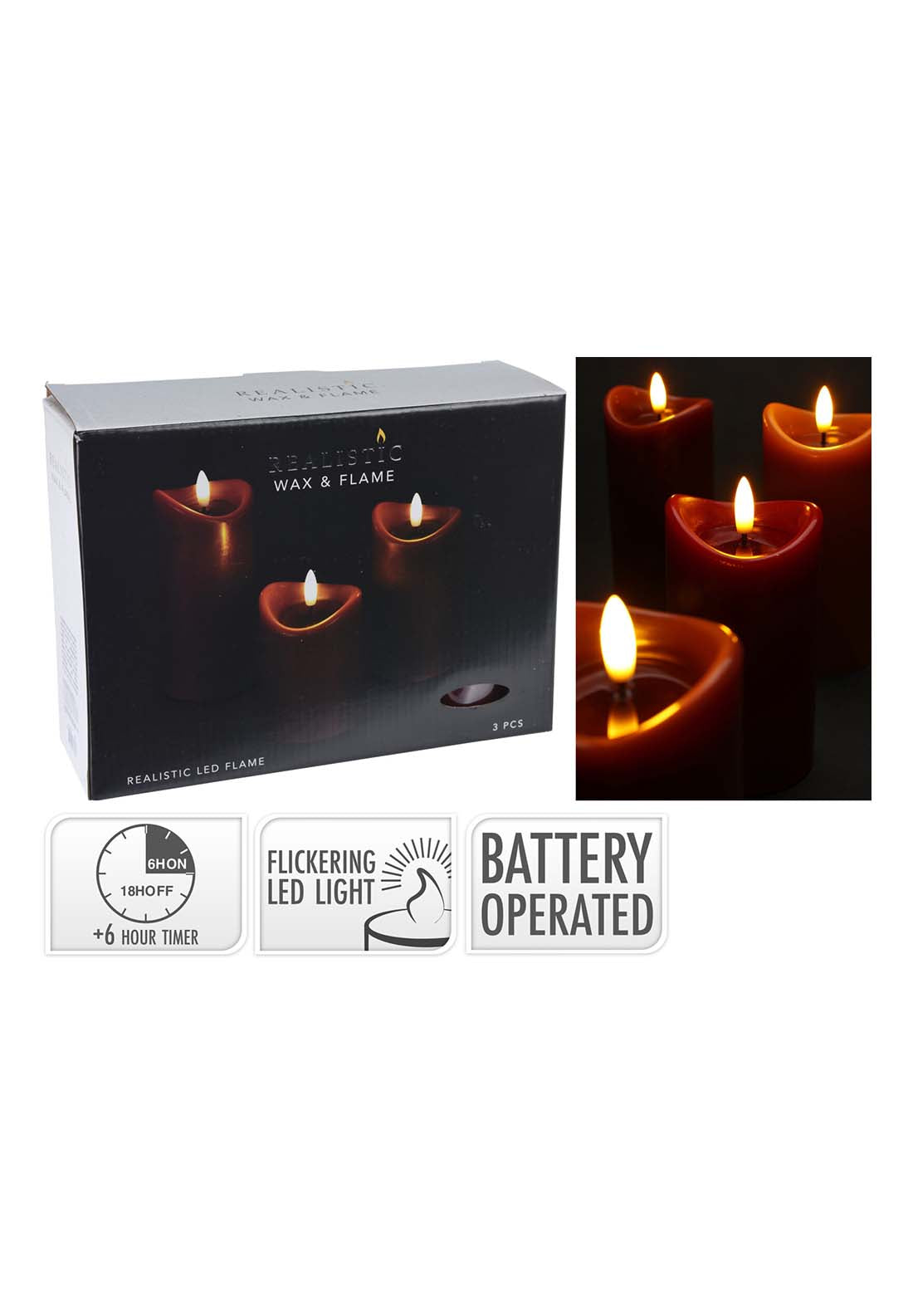 The Home Collection Set Of 3 LED Candle Set - Red 1 Shaws Department Stores