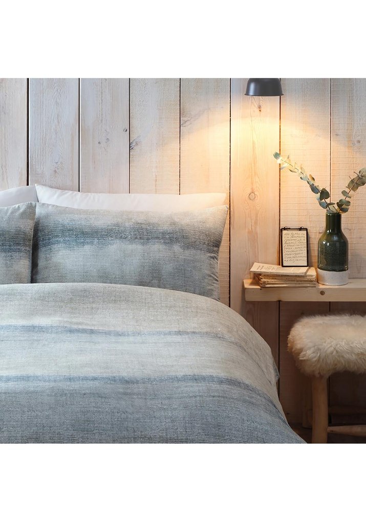  The Home Luxury Collection Blurred Stripe Duvet Cover Set - Green 2 Shaws Department Stores