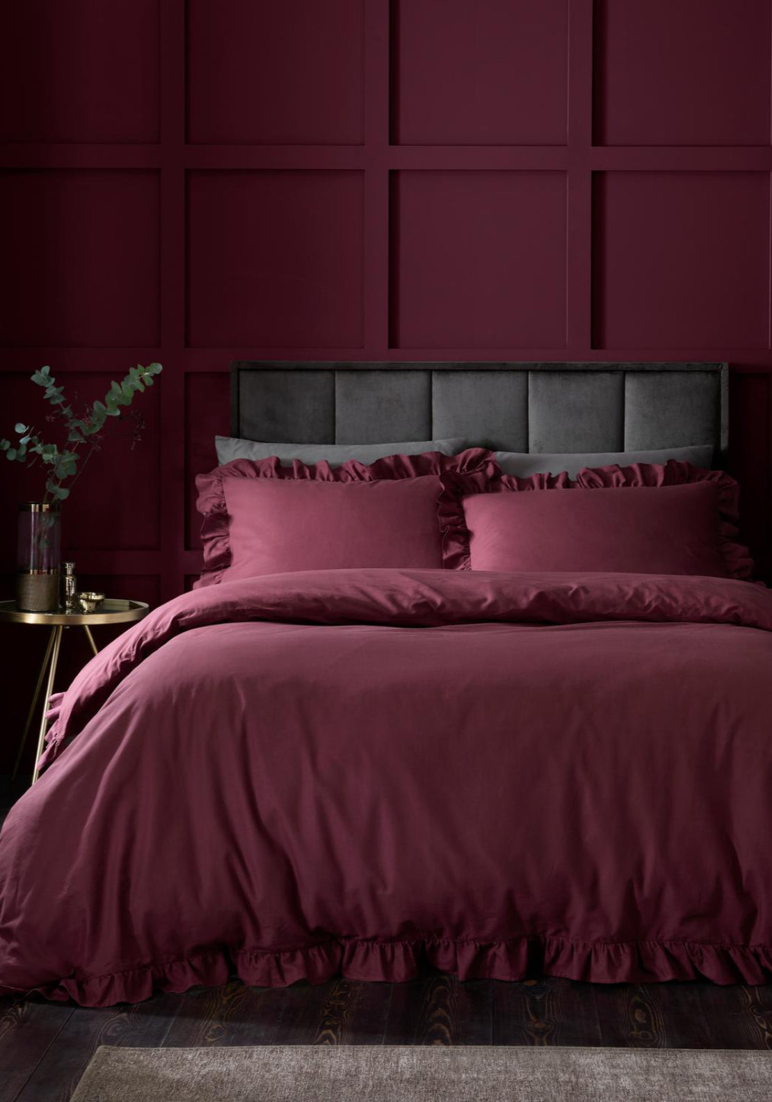 Heather &amp; Ferne 100% Cotton Casey Frill Duvet Cover Set - Berry 2 Shaws Department Stores