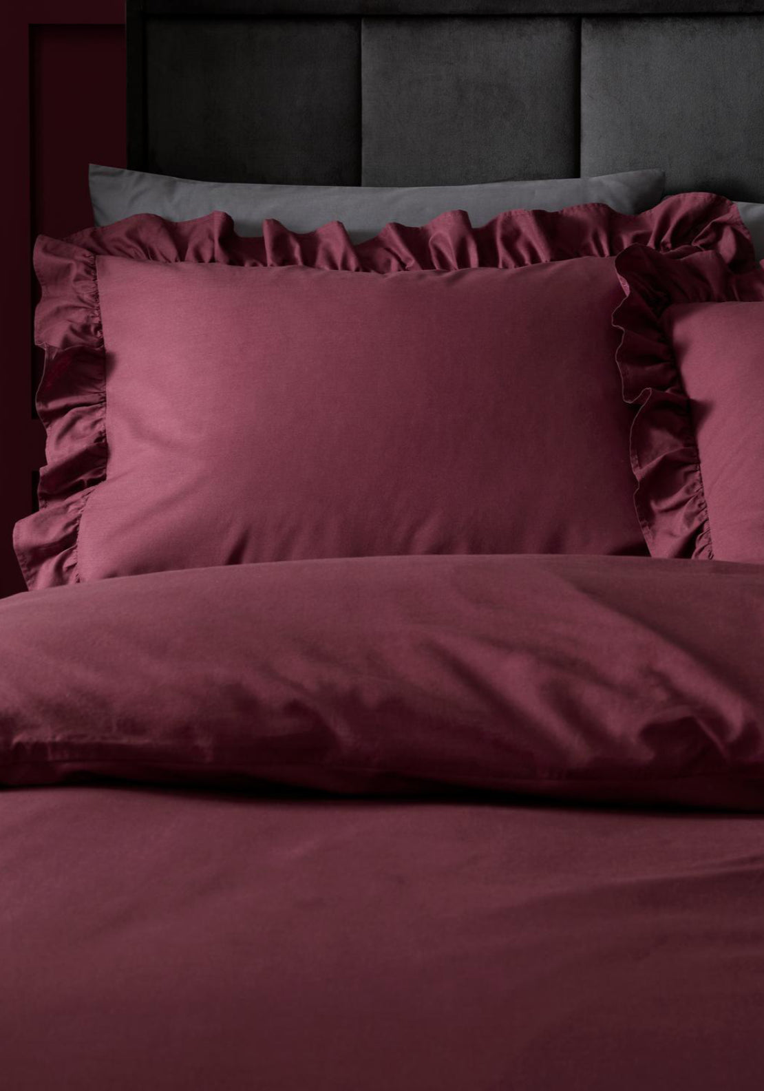 Heather &amp; Ferne 100% Cotton Casey Frill Duvet Cover Set - Berry 1 Shaws Department Stores