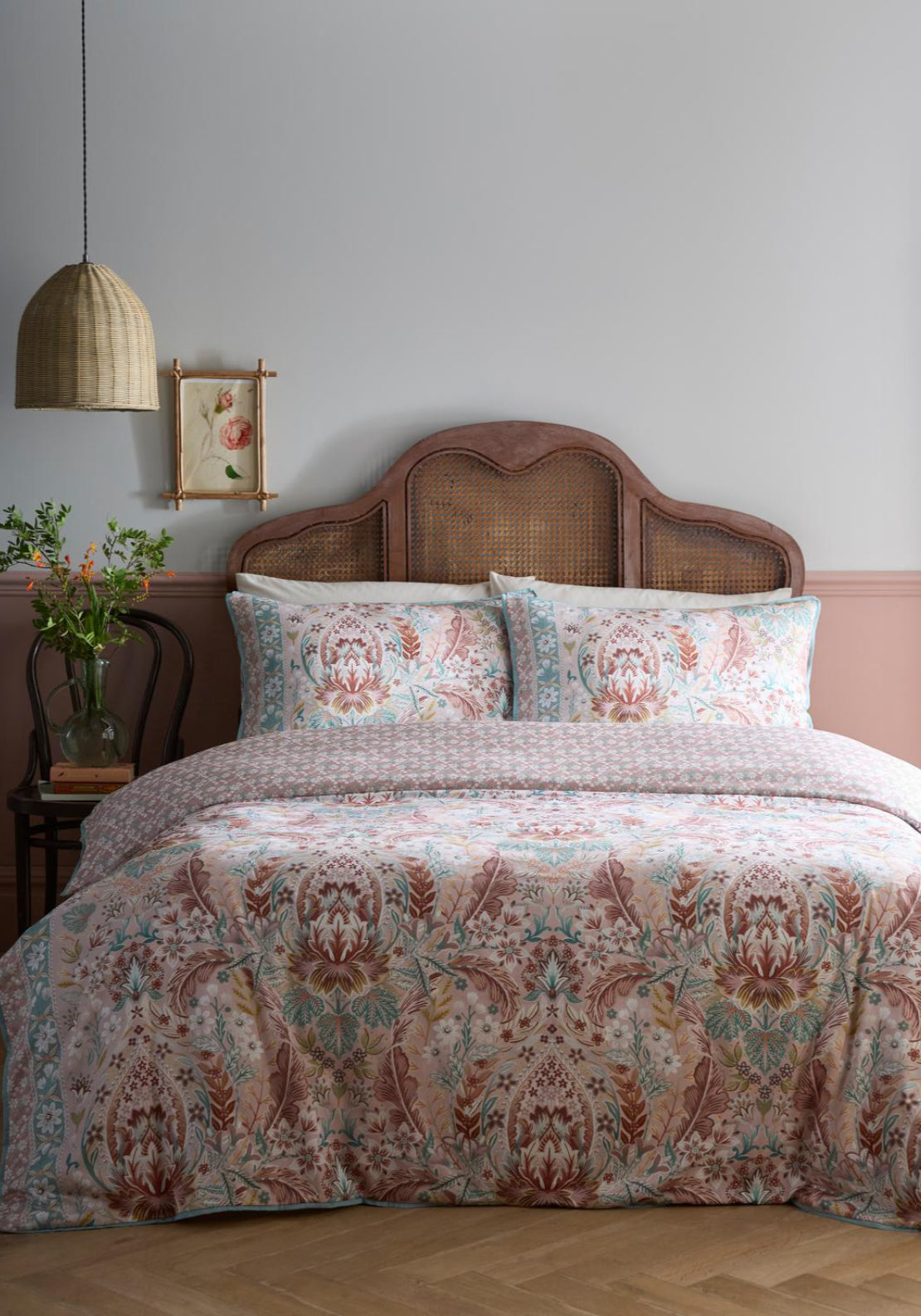 Heather &amp; Ferne 100% Cotton Floral Damask Duvet Cover Set - Multi 2 Shaws Department Stores