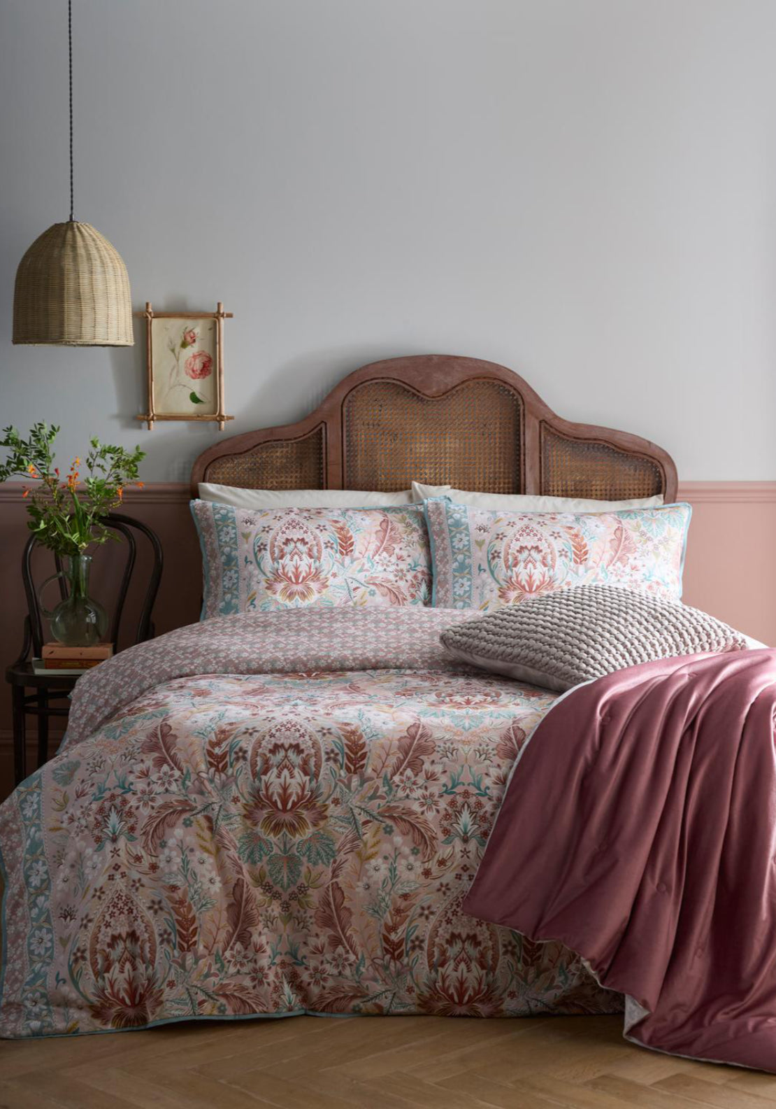 Heather &amp; Ferne 100% Cotton Floral Damask Duvet Cover Set - Multi 5 Shaws Department Stores
