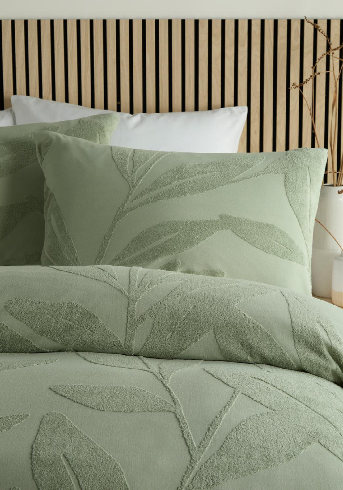 The Home Luxury Collection 100% Tufted Leaf Duvet Cover Set - Green 1 Shaws Department Stores