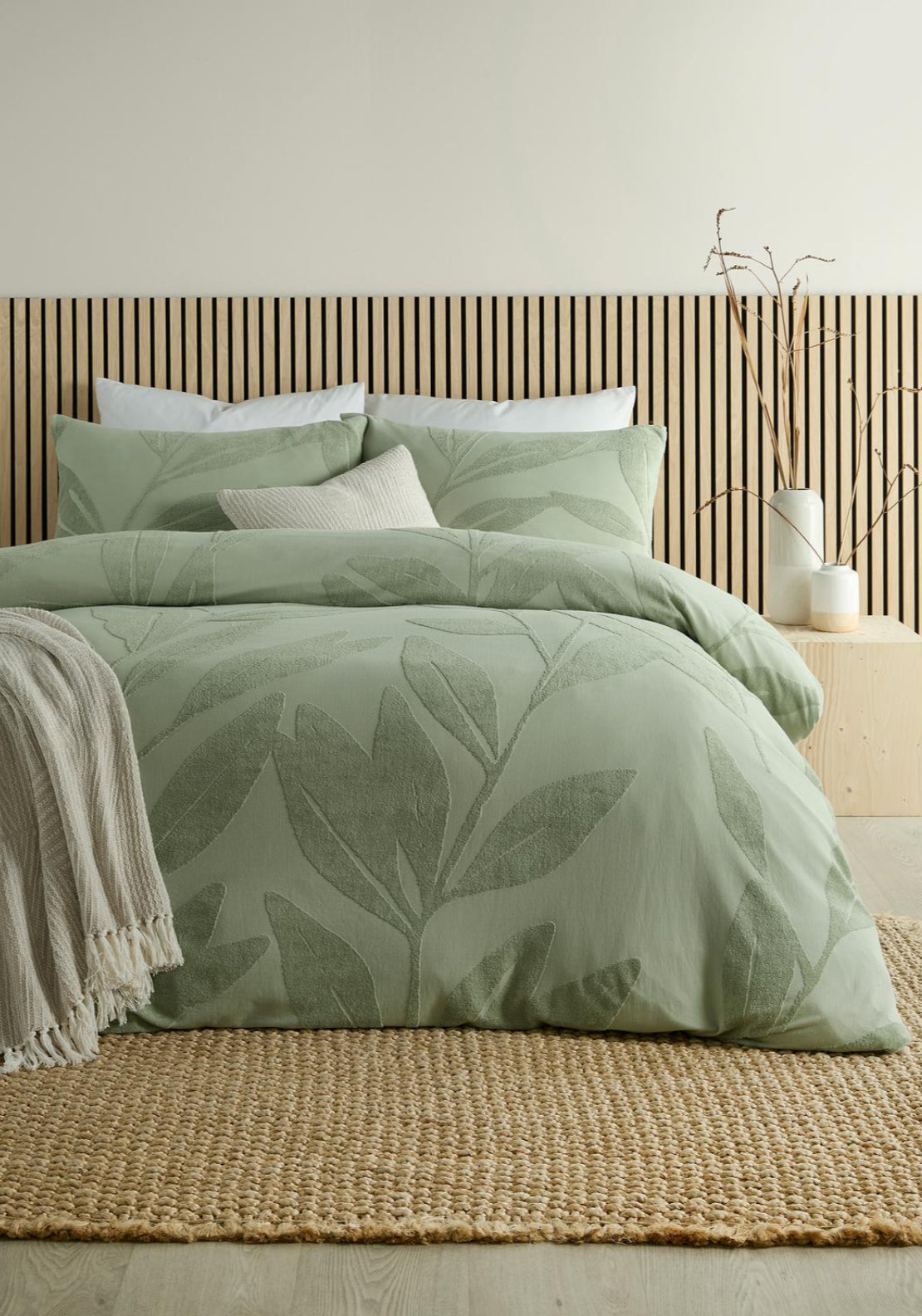 The Home Luxury Collection 100% Tufted Leaf Duvet Cover Set - Green 4 Shaws Department Stores