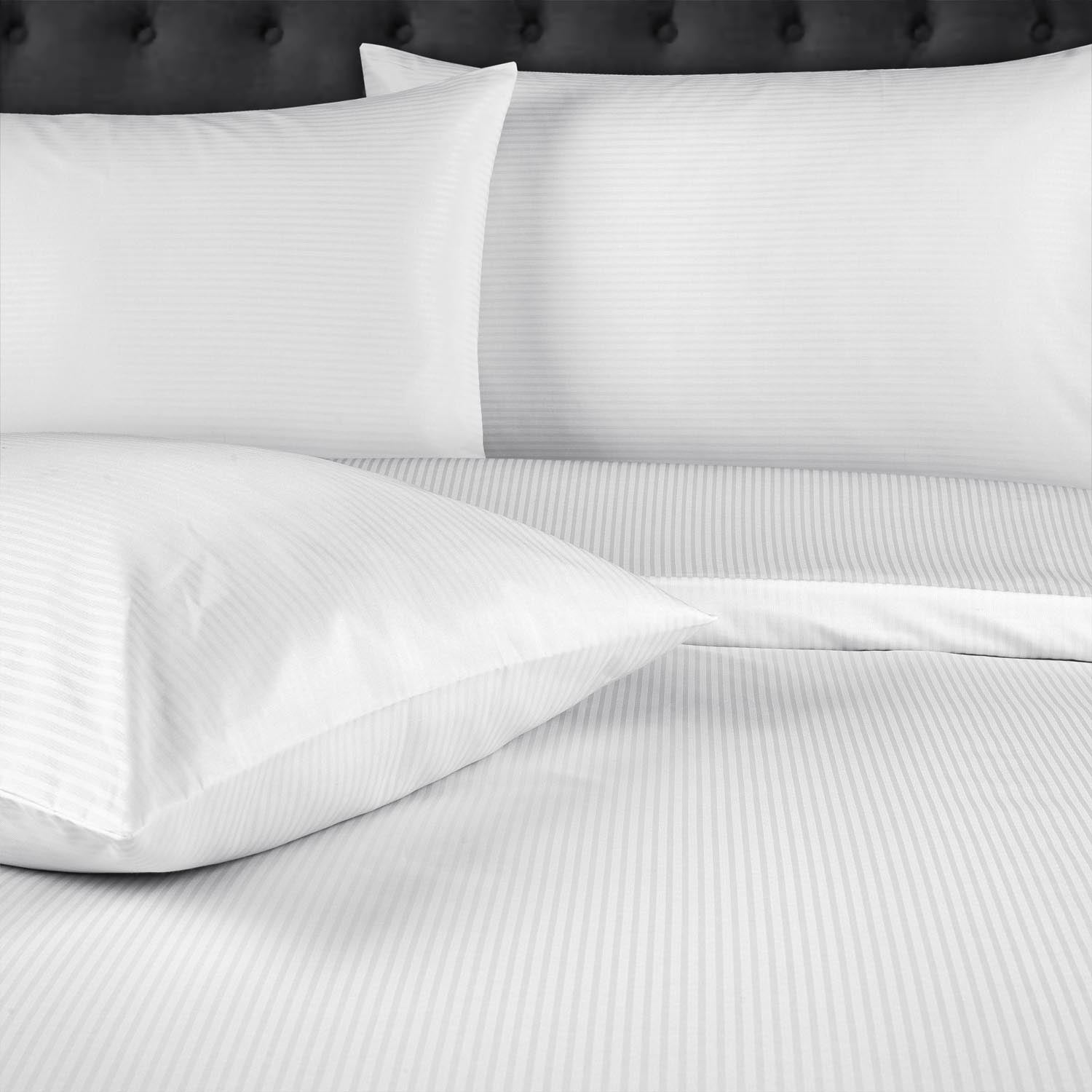 The Home Bedroom 300 Thread Count Satin Stripe Duvet Set - White 2 Shaws Department Stores