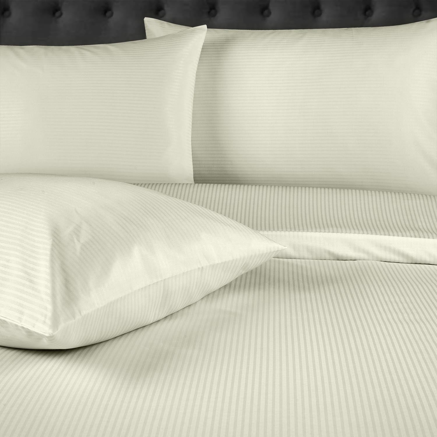 The Home Luxury Collection 300 Thread Count Satin Stripe Pillowcase - Cream 1 Shaws Department Stores