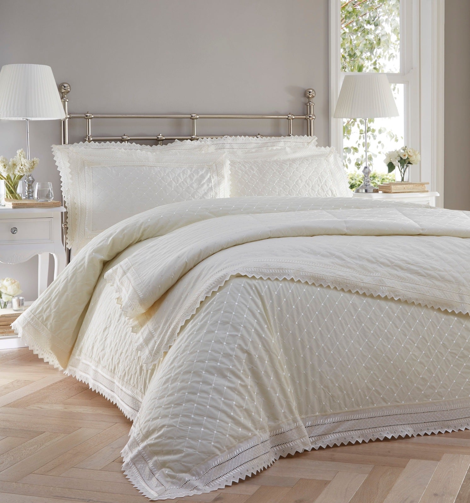 The Home Balmoral Quilted Throw - Ecru 1 Shaws Department Stores