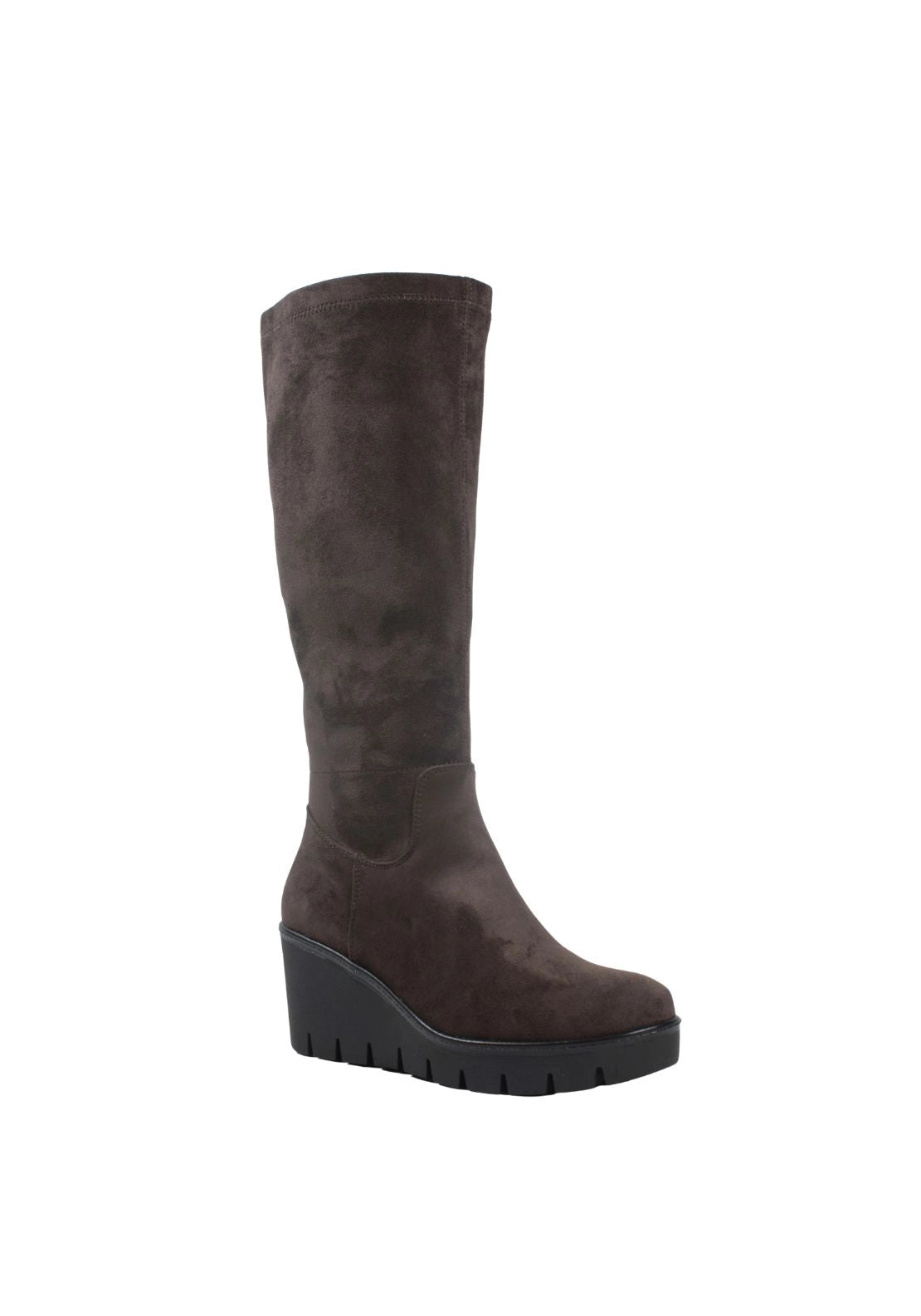 Wedge Knee High Suede Boot - Brown